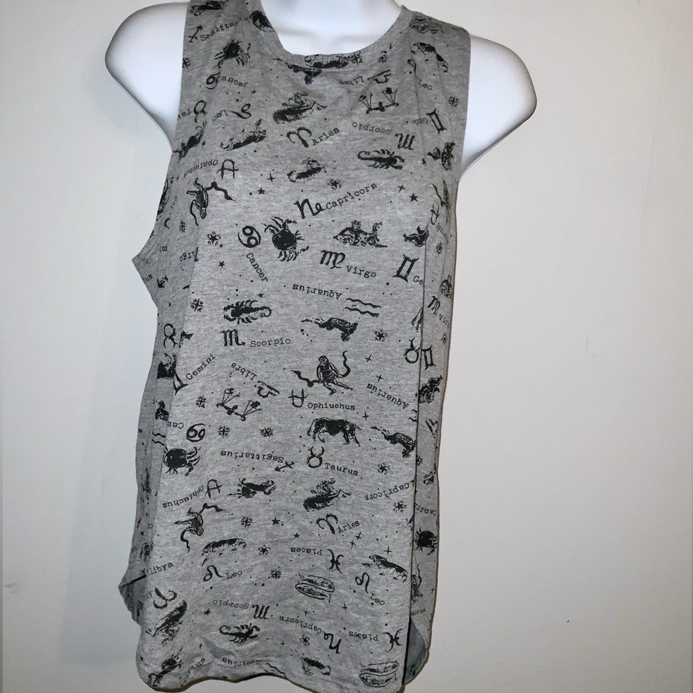 Black & Gray Relaxed Fit Sleeveless Zodiac Astrology Tee Sz L - Picture 4 of 8
